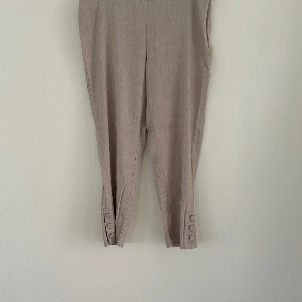 J Jill Linen Cropped Pants Side Zip Button Hem Neutral Summer Stretch Casual SZM - Picture 6 of 7
